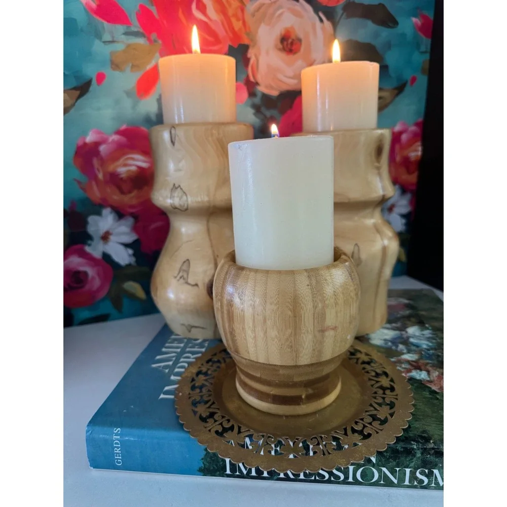 Canyon Country Wood Products Hand Turned Candle Holder Set 3 Piece Rustic Decor‎